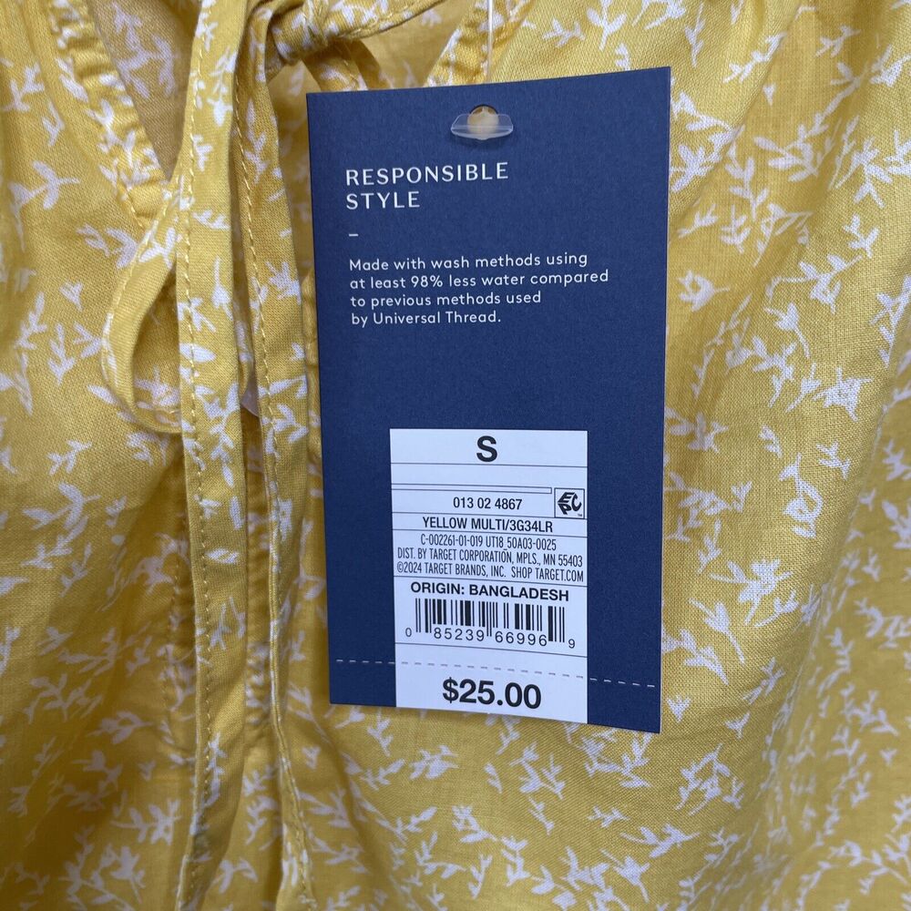 Universal Thread Blouse Yellow Floral Peasant Boho Cottage Long Sleeve Sz S NWT - Picture 4 of 10